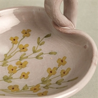 hjerteformed med hank laholm keramikskål gule blomster gammel keramik